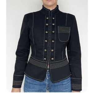 Think Tank denim Jacket Vintage Blazer military black fitted button up SZ SM